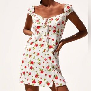 NEW Zara Rose Floral Print Mini Dress White & Red Sz Medium